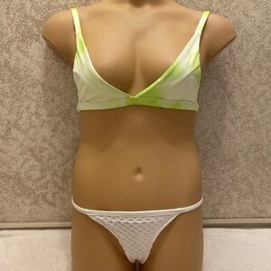 Tie Dye White and Neon Lime Green Bikini Set